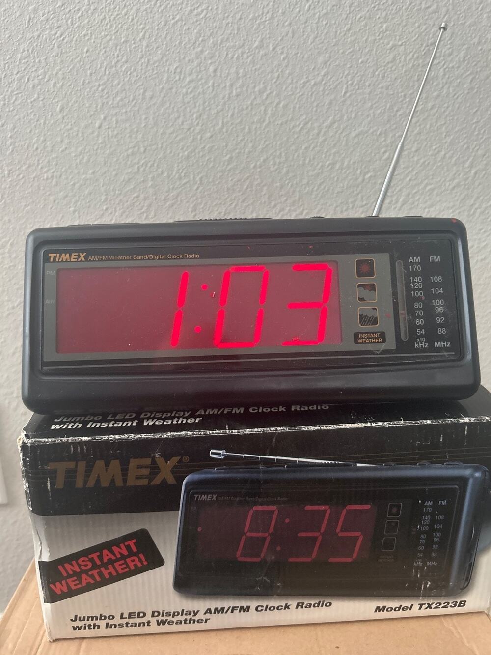 Timex TX223B jumbo LED digital alarm clock - AM/FM - instant weather - NEW